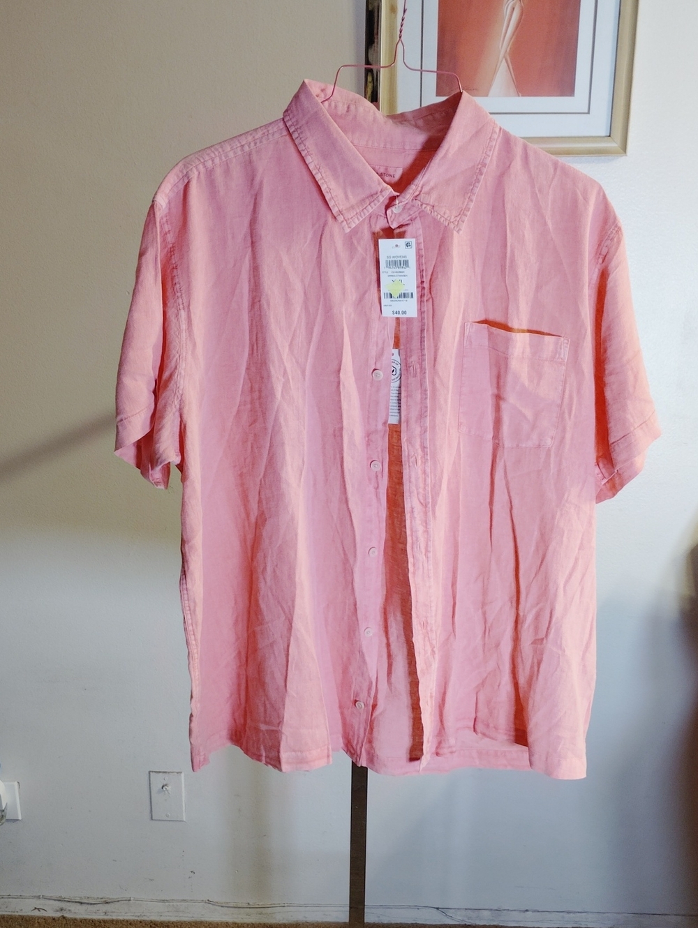 Sun + Stone Men's Short-Sleeve Button-Down Shirt — Soft Pink